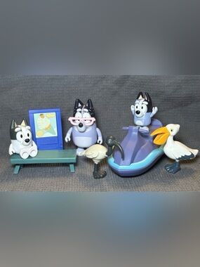 Bluey And Friends Lot Of 8 Toy Figures Nana Socks Muffin Jet Ski Birds